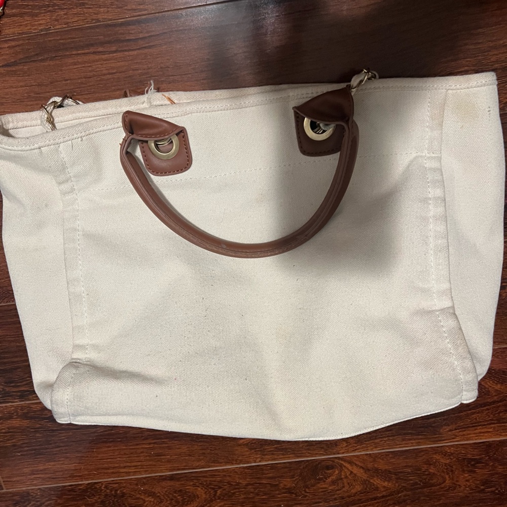 Elegant Cream and Brown Tote Bag - Picture 3 of 4